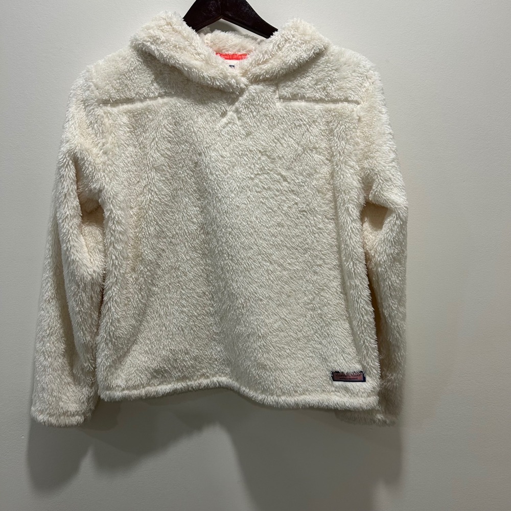 Vineyard Vines Kids Cream Fuzzy Fleece Hoodie Pullover XL (16) Youth